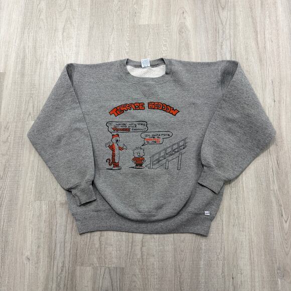 Vintage Russell Athletic Beddow Hall Terrace Sweatshirt Large Calvin & Hobbes